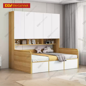 Giường Liền Tủ Áo Gỗ Công Nghiệp Màu Sồi Phối Trắng Hiện...