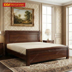 Giường Ngủ Gỗ Căm Xe Tân Cổ Điển Kẻ Sọc Dọc Phối Hoa Văn