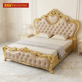 Giường Ngủ Gỗ Công Nghiệp Cổ Điển Màu Vàng Nệm Xám Đẹp Giá Tốt