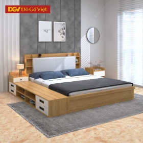 Giường Ngủ Gỗ Công Nghiệp Gắn Kèm Kệ Xếp Đồ Tiện Lợi