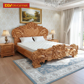 Giường Ngủ Gỗ Gõ Đỏ Cao Cấp Chạm Hoa Lá Tây Tinh Xảo