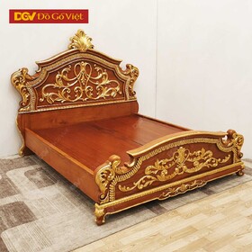 Giường Ngủ Gỗ Gõ Đỏ Chạm Hoa Lá Giác Vàng Cổ Điển Sang Trọng