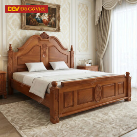 Giường Ngủ Gỗ Gõ Đỏ Chạm Khắc Đỉnh Hình Vỏ Sò