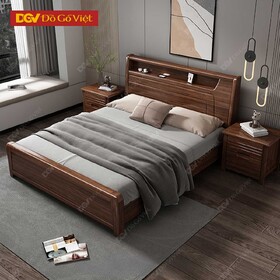 Giường Ngủ Gỗ Sồi Mỹ Thiết Kế Hiện Đại Có Kệ Đầu Giường
