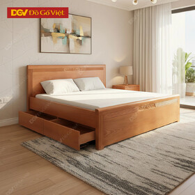 Giường Ngủ Gỗ Sồi Nga Mẫu Chạy Chỉ Hoa Có Ngăn Kéo Đẹp