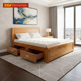Giường Ngủ Gỗ Tự Nhiên Vân Gõ Đỏ Có Ngăn Kéo