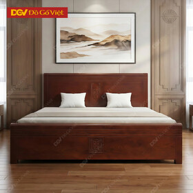 Giường Ngủ Gỗ Veneer Xoan Đào Kẻ Sọc Ngang Chạm Song Hỷ