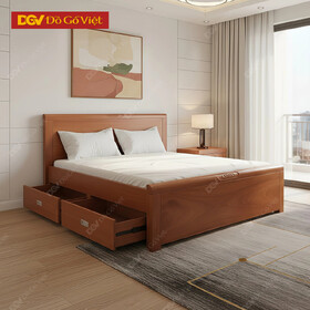 Giường Ngủ Gỗ Xoan Đào Mẫu Trơn Vạt Nan Có Hộc Kéo Đẹp