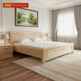 Giường Ngủ Sồi Nga Mẫu Hoa Lan Màu Tự Nhiên Thanh Lịch