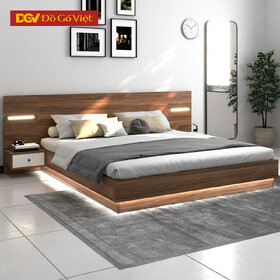 Giường Phòng Ngủ Đẹp Đầu Gỗ Khung Lớn 2 Kệ Đầu Giường