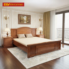 Giường Xoan Đào Đầu Vòm Pano Chạm Hoa Tân Cổ Điển