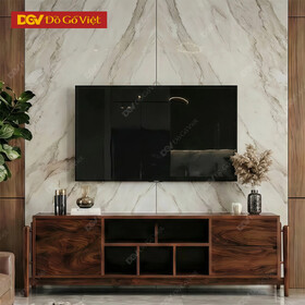 Kệ Tivi Gỗ Veneer Hương Xám Kệ Mở Trung Tâm Kèm Chân Độc Đáo