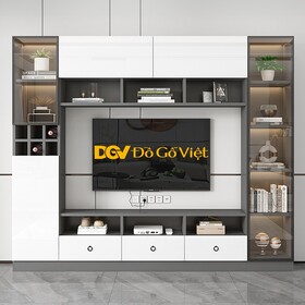 Kệ Tivi Kết Hợp Tủ Gỗ MDF Màu Trắng Phối Kính Đẹp Giá Tốt