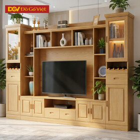 Kệ Tivi Kết Hợp Tủ Rượu Và Trang Trí Gỗ Veneer Sồi Đẹp