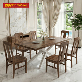 Mẫu Bàn Ăn Gỗ Óc Chó Hiện Đại Thiết Kế Chân Đan Chéo Độc...