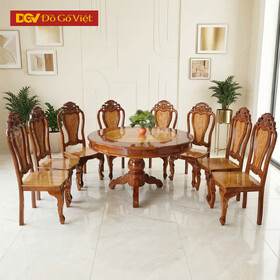 Mầu Bàn Ăn Tròn Căm Xe Mặt Gõ Bộ 8 Ghế Đẹp Giá Rẻ