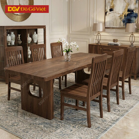 Mẫu Bàn Ghế Ăn Gỗ Óc Chó 6 Ghế Chân Phong Cách Nhật Tối Giản