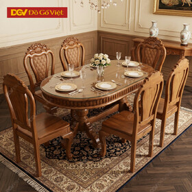 Mẫu Bàn Ghế Ăn Mặt Oval Gỗ Gõ Đỏ Chạm Khắc Cổ Điển Tinh Xảo