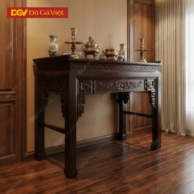 Mẫu Bàn Thờ Gia Tiên Gỗ Muồng Chân Chữ H Phối Triện Vuông