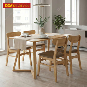 Mẫu Bộ Bàn Ăn Gỗ Cao Su Hiện Đại Bo Góc Chân Chữ V Vững Chãi