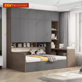 Mẫu Giường Liền Tủ Màu Xám Có Kệ Trang Trí Nhỏ Gọn Giá Tốt