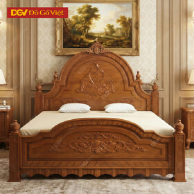 Mẫu Giường Ngủ Gỗ Căm Xe Chạm Khắc Hoa Lá Tây Tinh Xảo