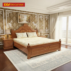 Mẫu Giường Xoan Đào Cổ Điển Chạm Lá Tây Hoàng Gia