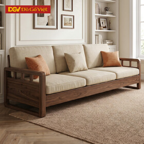 Mẫu Sofa 1 Văng Gỗ Óc Chó Thiết Kế Tay Khung Vuông Phối Nan
