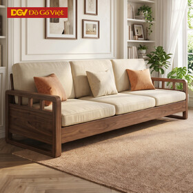 Mẫu Sofa 1 Văng Gỗ Óc Chó Thiết Kế Tay Khung Vuông Phối Nan