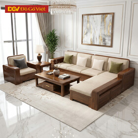Mẫu Sofa Phòng Khách Gỗ Óc Chó Chân Bệt Tay Rộng Sang Trọng