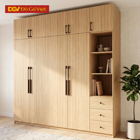 Mẫu Tủ Áo Gỗ MDF Cánh Mở Tích Hợp Kệ & Hệ Nóc Nhiều Ngăn