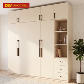Mẫu Tủ Áo Gỗ MDF Cánh Mở Tích Hợp Kệ & Hệ Nóc Nhiều Ngăn