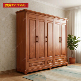 Mẫu Tủ Áo Gỗ Tự Nhiên 5 Cánh Vân Hương Đá Đẹp Sang Trọng