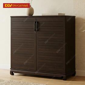 Mẫu Tủ Giày Dép Gỗ Căm Xe Chân Quỳ Phối Cánh Nan Ngang