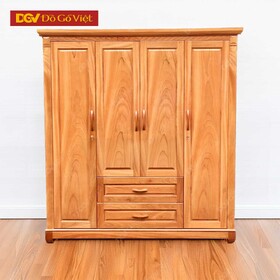 Mẫu Tủ Quần Áo Gỗ Tự Nhiên 4 Cánh 2 Ngăn Hộc Kéo Lớn