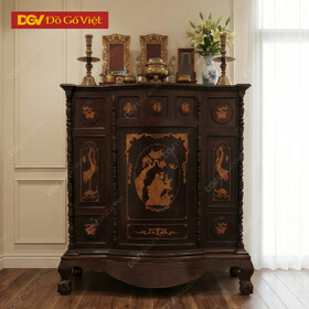 Mẫu Tủ Thờ Gỗ Căm Xe Phúc Lộc Thọ Phối Trụ Tiện