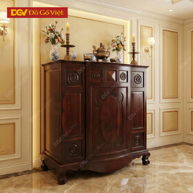 Mẫu Tủ Thờ Oval Gỗ Cẩm Lai Phối Hoa Văn Tròn Đồng Tâm