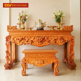 Sập Thờ Mẹ Bồng Con Gõ Đỏ Chạm Rồng Nổi Sang Trọng