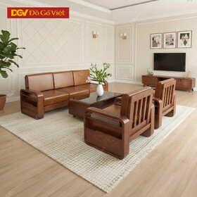Sofa Gỗ Sồi Nga Hiện Đại Tay Vòng Sơn Màu Óc Chó Đẹp