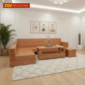 Sofa Gỗ Sồi Nga Phòng Khách Góc L Mẫu Trơn Không Chạm Giá Rẻ
