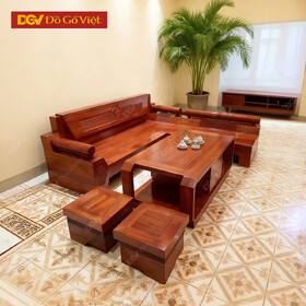 Sofa Gỗ Xoan Đào Mẫu Kim Cương Góc L Tay Tròn Độc Đáo