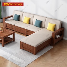 Sofa Góc L Có Kệ Phòng Khách Gỗ Căm Xe Tự Nhiên Bền Đẹp
