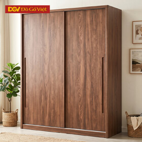 Tủ Áo Cánh Lùa Gỗ Veneer Óc Chó Tay Nắm Âm Tối Giản