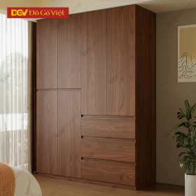 Tủ Áo Gỗ Cao Su Veneer Óc Chó 4 Cánh Dáng Trơn Tối Giản