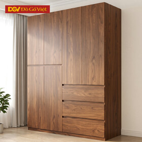 Tủ Áo Gỗ Cao Su Veneer Óc Chó 4 Cánh Dáng Trơn Tối Giản