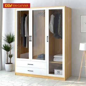 Tủ Áo Gỗ Công Nghiệp 3 Cánh Kính Hiện Đại Màu Vàng Sồi