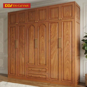 Tủ Áo Gỗ Gõ Đỏ Tân Cổ Điển 6 Cánh Có Nóc Và Hộc Kéo Ngoài