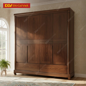 Tủ Áo Gỗ Óc Chó 2 Buồng 4 Cánh Kiểu Trơn Hiện Đại