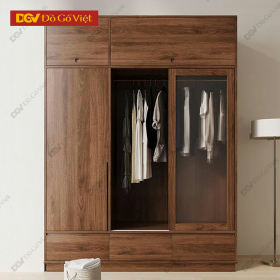 Tủ Áo Lùa Cánh Kính Màu Nâu Hiện Đại Khung Gỗ Veneer Óc Chó