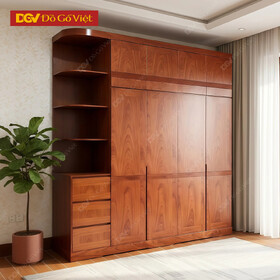 Tủ Áo Quần Đẹp Gỗ Hương Đá 2 Tầng Có Kệ Góc Hiện Đại